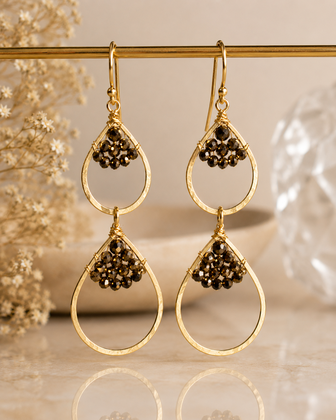 Double Teardrop Caviar Earrings