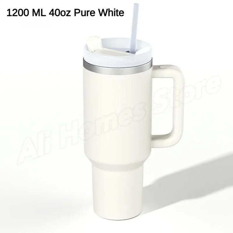 40oz Tumbler Vacuum Insulated Thermos Custom Travel Cup Stainless Steel Water Bottle Coffee Mugs With Handle Outdoor Drinkware