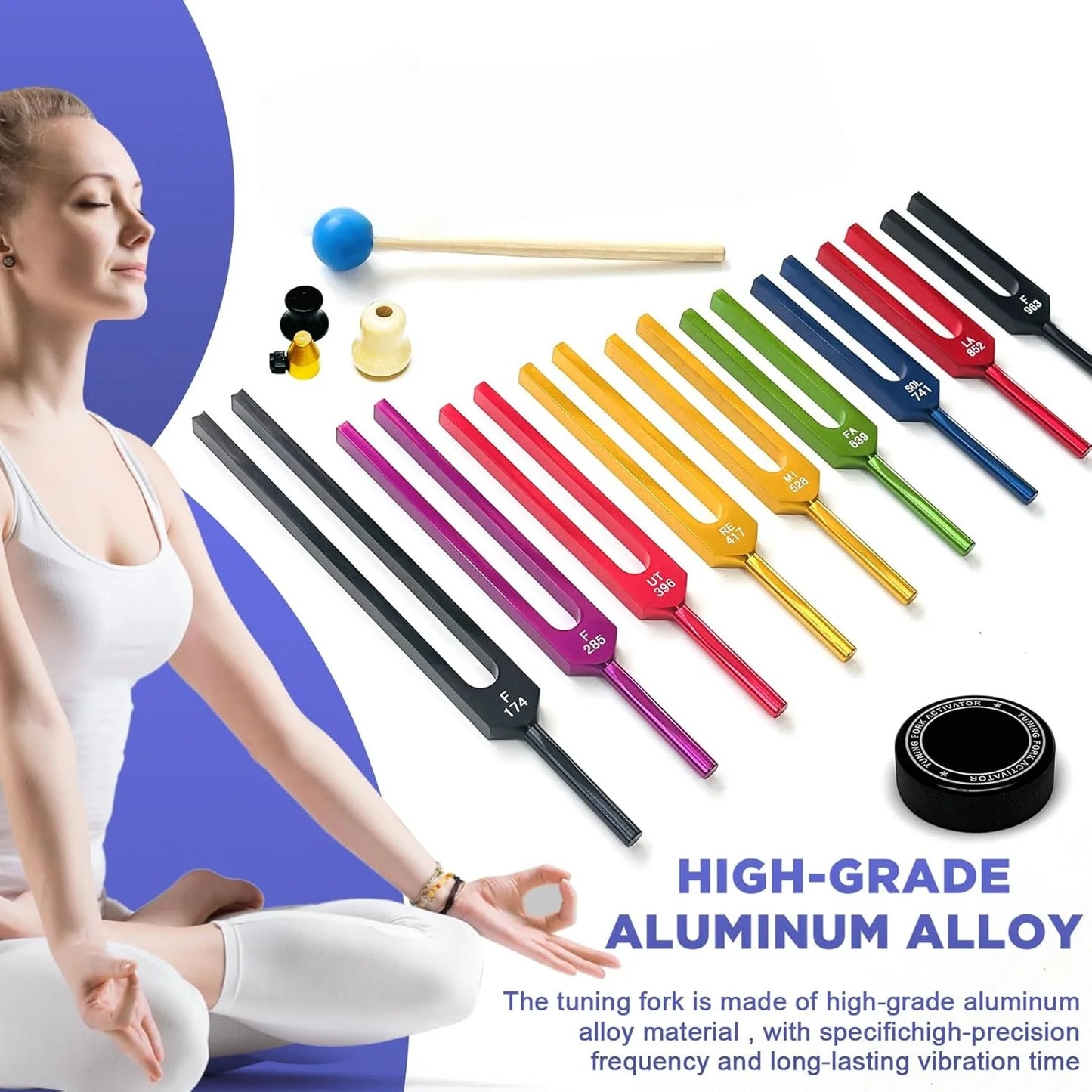 Solfeggio Tuning Fork Set - 10 Multicolour Tuning Forks Perfect for DNA Healing with Exquisite Aluminum Gift Box (174 Hz, ...)