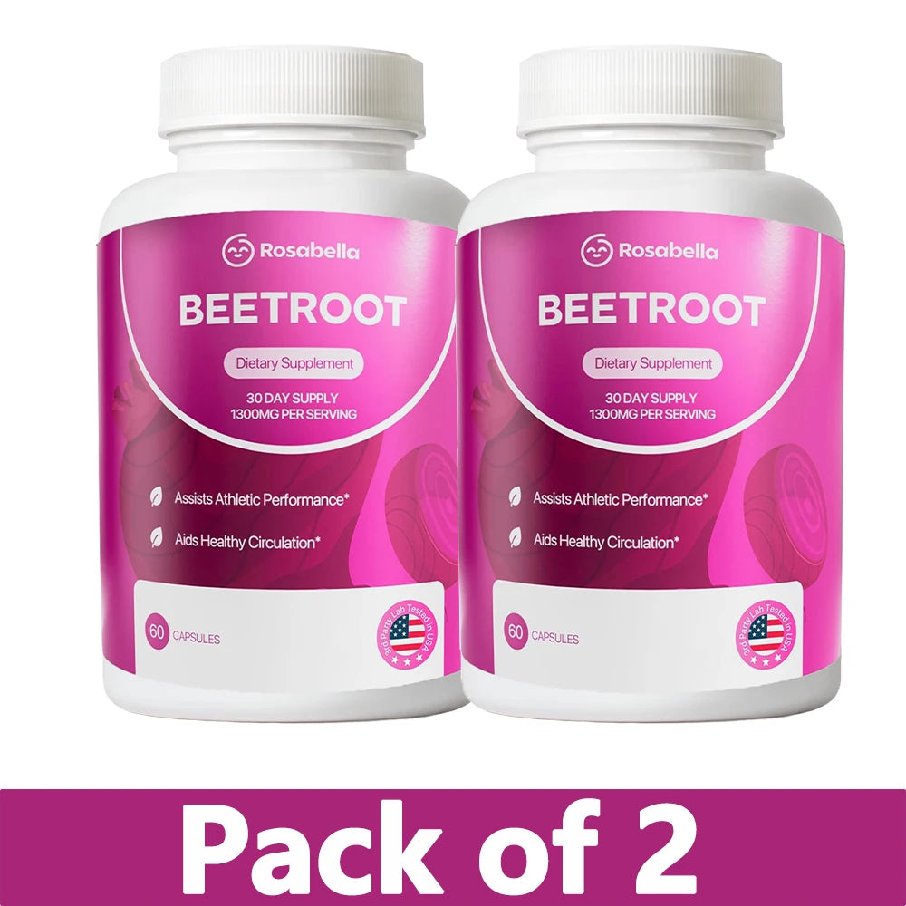 Organic Beet Root Capsules - 1300mg Beet Root Powder Aids Healthy Circulation & Vitality, Non-GMO, Beet Root Supplement - 60 CAP