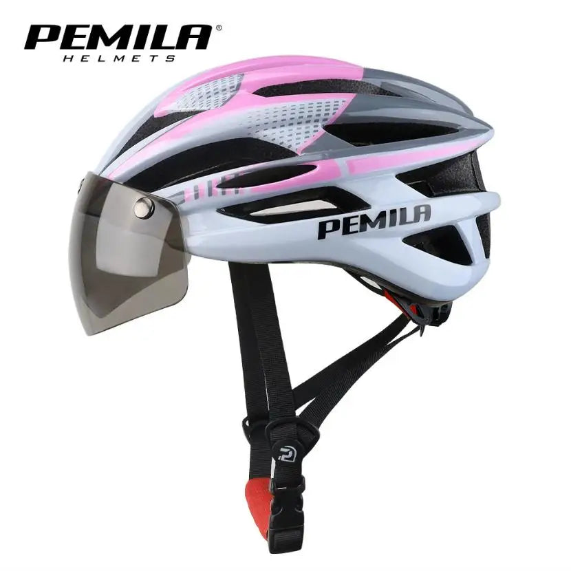 PEMILA Cycling Helmet with Goggle Men and Women MTB Road Mountain Bike Helmet Lens for Riding Sports Bicycle Helmets
