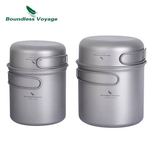 Boundless Voyage Camping Titanium Pot Pan Set Outdoor Portable Mug Multi-Functional Tableware Mess Kit Cooking Set