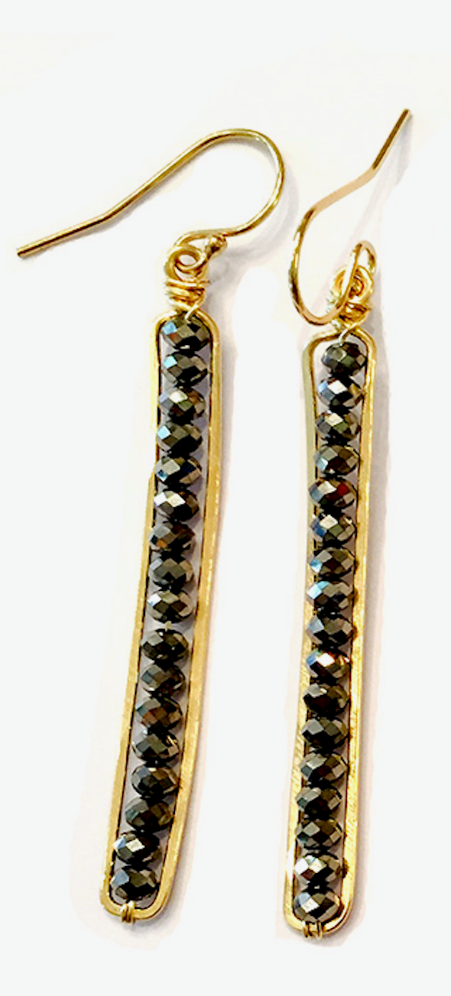 Hematite Crystal Caviar Stick Earrings