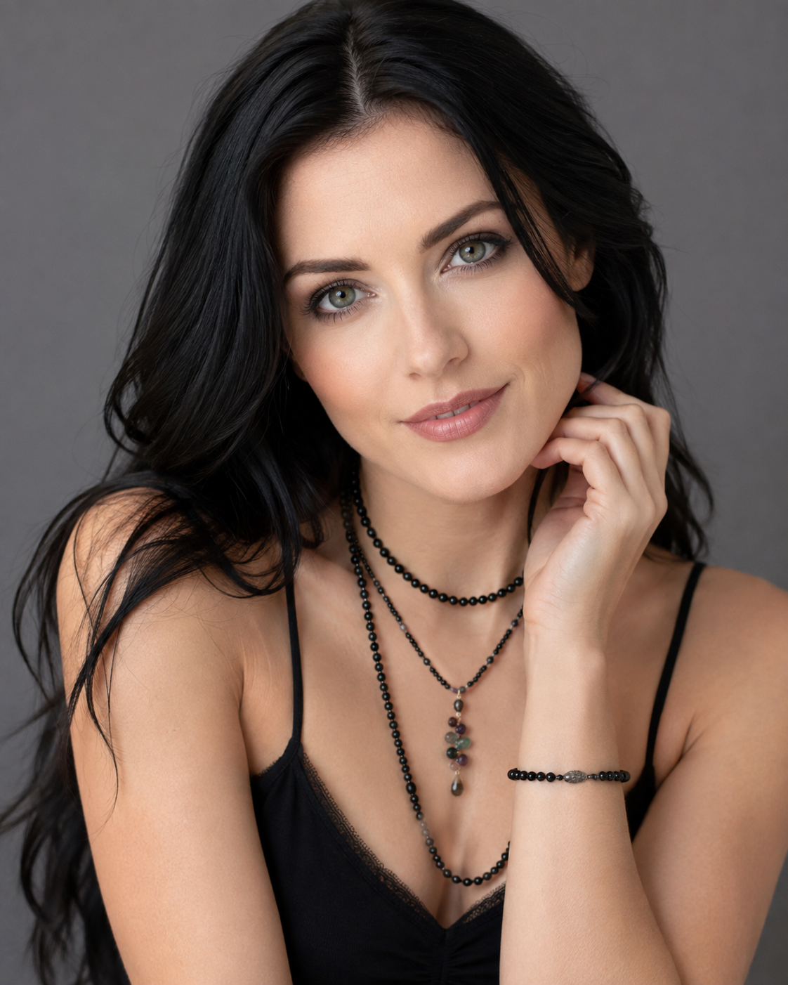 3 strand hand knotted black pearl necklace