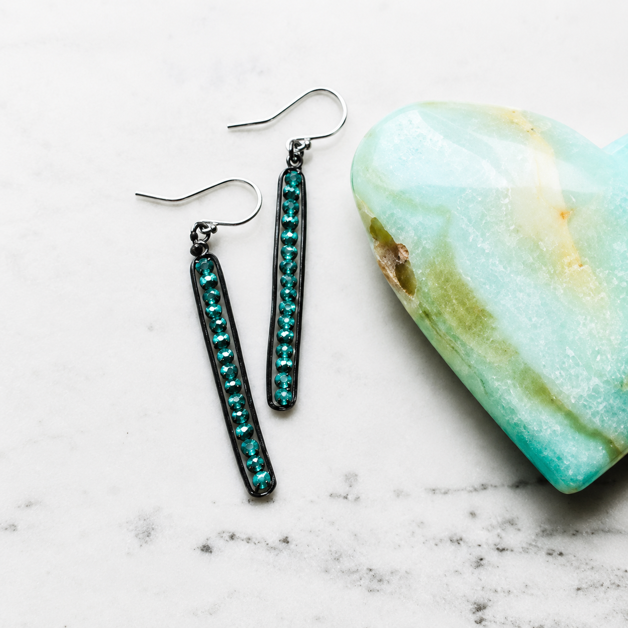 Hematite Crystal Caviar Stick Earrings