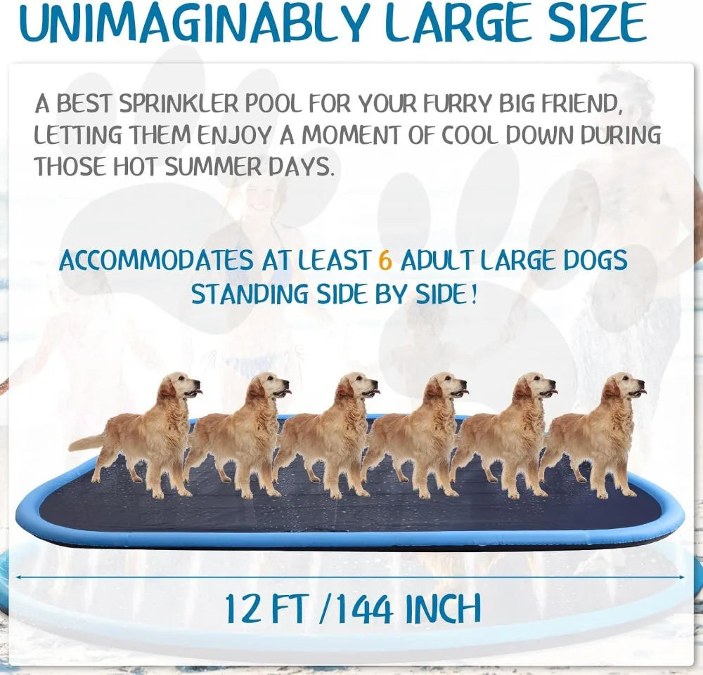 Extra Large 144" Non-Slip Splash Pad for Adults & Dogs, Thicken Sprinkler Mat Outdoor Summer Fun