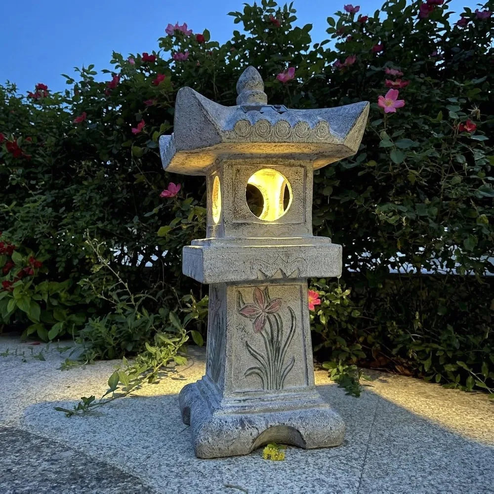 23.6'' Solar LED Pagoda Lantern, Asian Zen Garden Decoration, Outdoor Solar Lamp for Courtyard Landscape