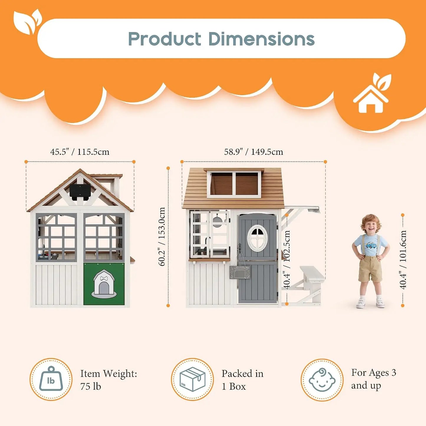Durable Fir Wood Outdoor Kids Playhouse,Waterproof Roof With Kitchen Set & Chalkboard, Custom