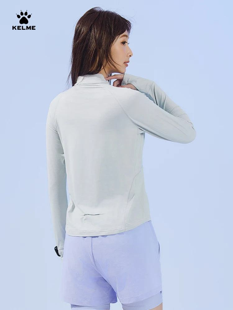 KELME Running Sun Protection T-Shirt Women's Summer Half Zipper Sports Quick Dry Long Sleeve Training Top