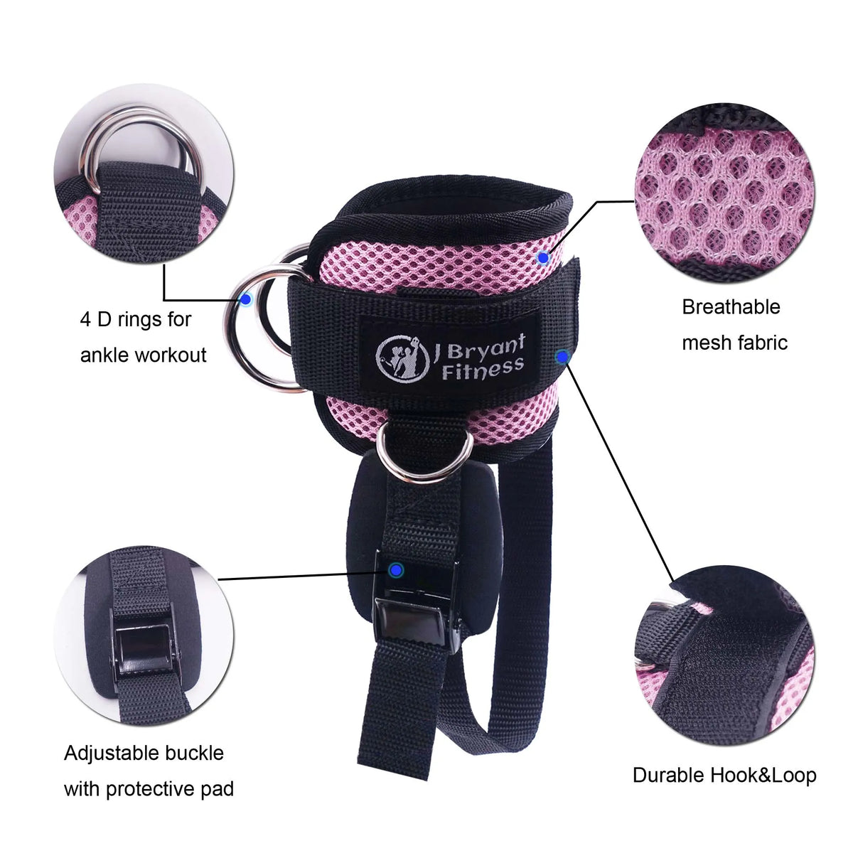4 D-rings Ankle Straps for Cable Machine Adjustable Extra Strap Ankle Cuffs Booty Building Workout Trainer Fitness Equipment