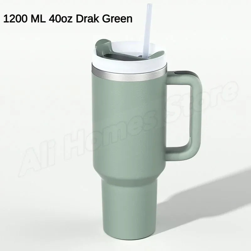 40oz Tumbler Vacuum Insulated Thermos Custom Travel Cup Stainless Steel Water Bottle Coffee Mugs With Handle Outdoor Drinkware