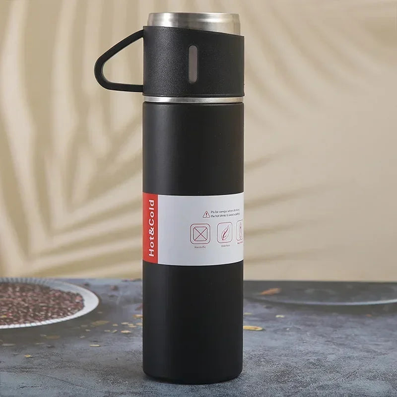 500ML Stainless Steel Vacuum Flask Office Business Style Gift Set Thermos Bottle Outdoor Hot Water Thermal Insulation Couple Cup