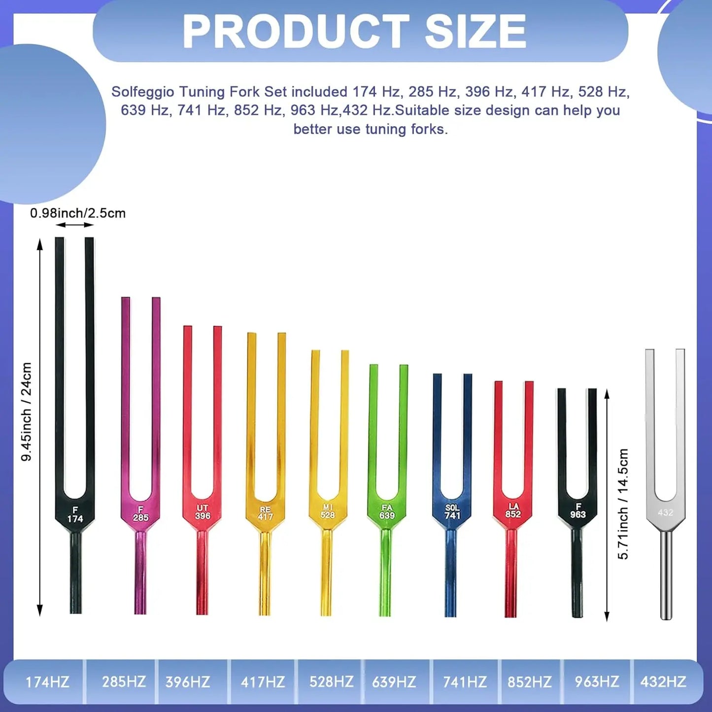 Solfeggio Tuning Fork Set - 10 Multicolour Tuning Forks Perfect for DNA Healing with Exquisite Aluminum Gift Box (174 Hz, ...)