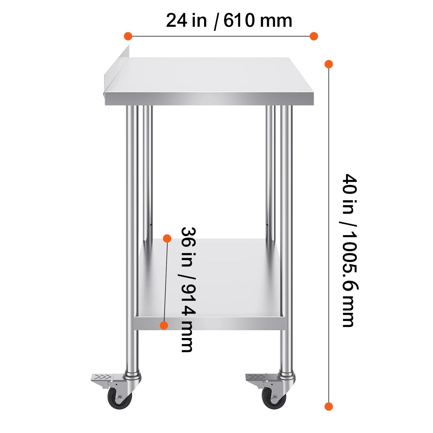 SucceBuy Stainless Steel Work Table Commercial Food Prep Worktable with Casters Heavy Duty Prep Worktable for Restaurant Home