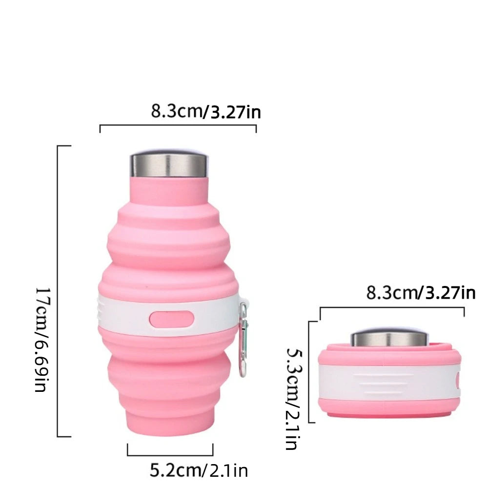 Reusable 475ml Collapsible Water Bottles Retractable Silicone Hiking Cups Portable with Carabiner Folding Drink Cups Coffee