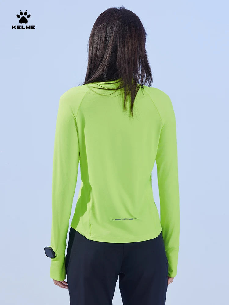 KELME Running Sun Protection T-Shirt Women's Summer Half Zipper Sports Quick Dry Long Sleeve Training Top