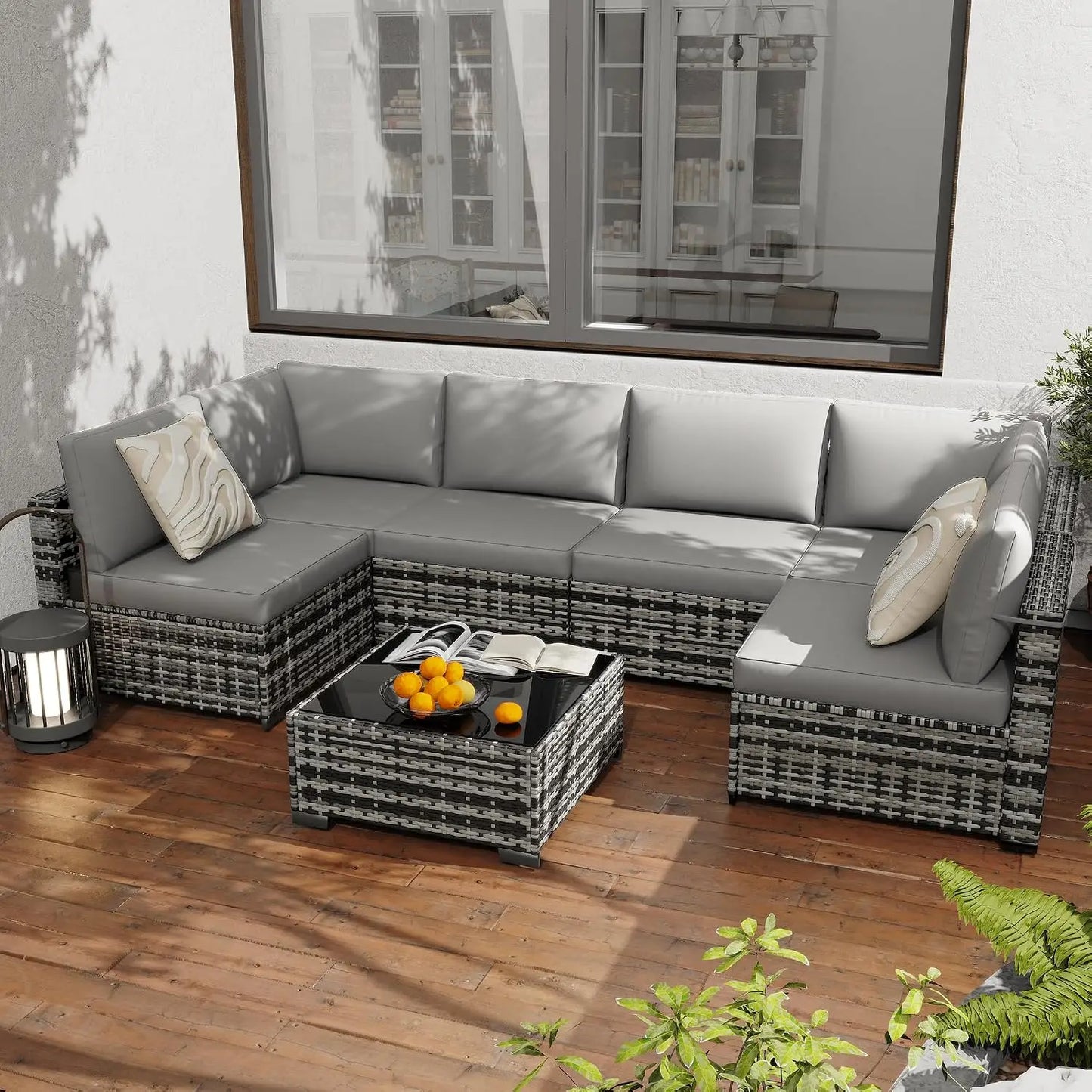 7 Pack All Weather PE Rattan Modular Sectional Conversation Patio Set, Custom
