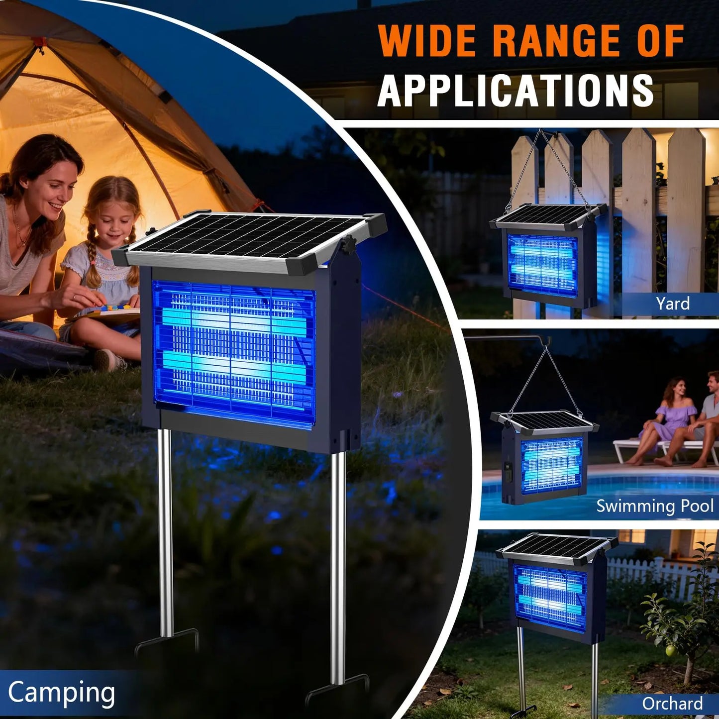 Solar Bug Zapper Outdoor Waterproof, 4500V High Power Cordless Mosquito Zapper, Dual Solar & USB Rechargeable for Patio Garden