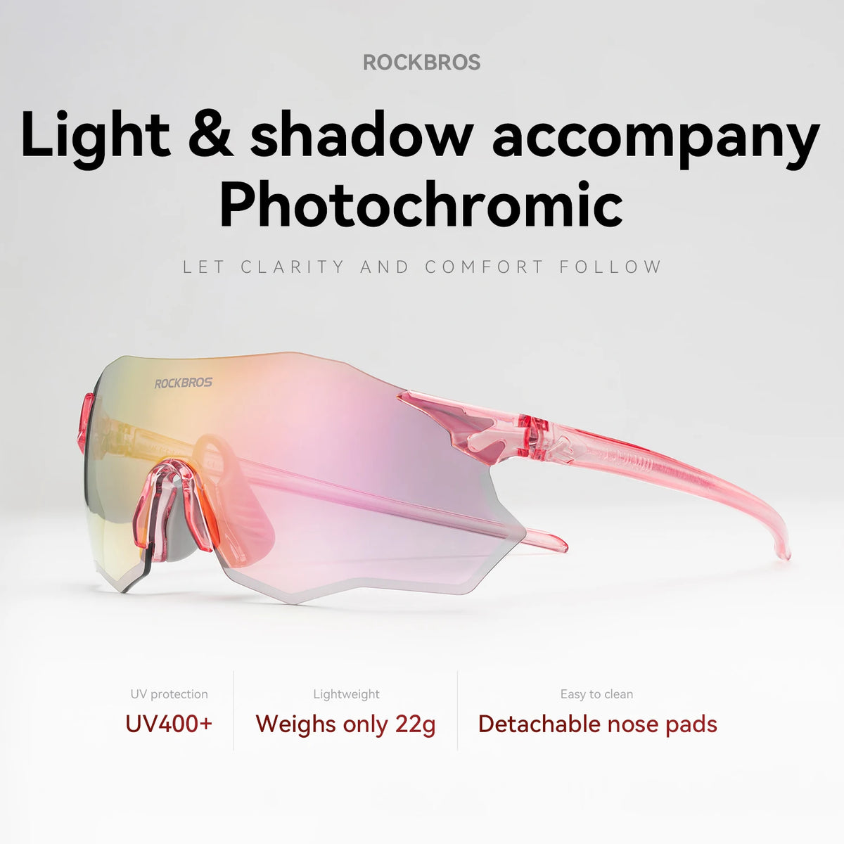 ROCKBROS Cycling Glasses Lightweight Photochromic Polarized Glasses UV400 Sun Protection Women Outdoor Sports Cycling Goggles