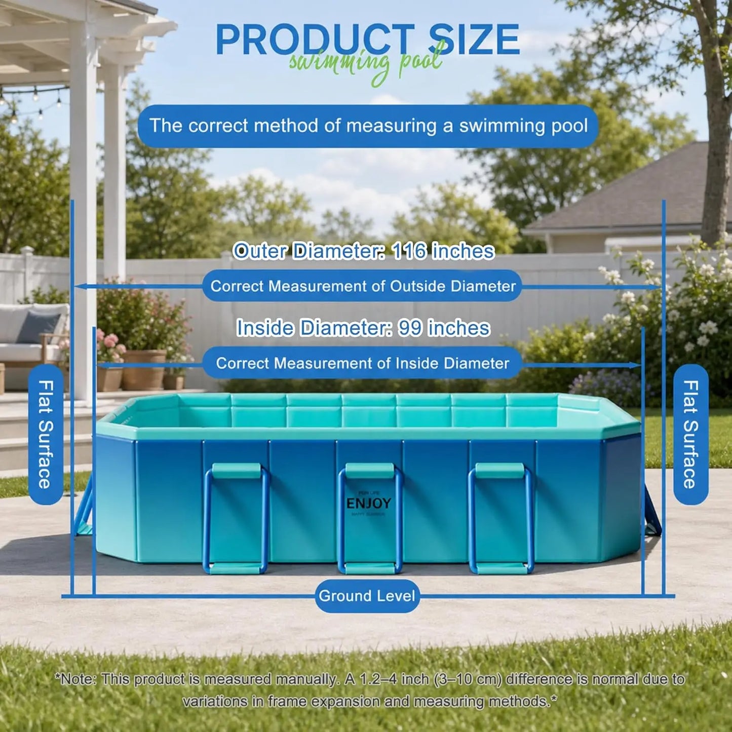 Large Foldable Pool for Adults, Non-inflatable, Oversize Thickened Collapsible Pool, 116" x 65" x 21"
