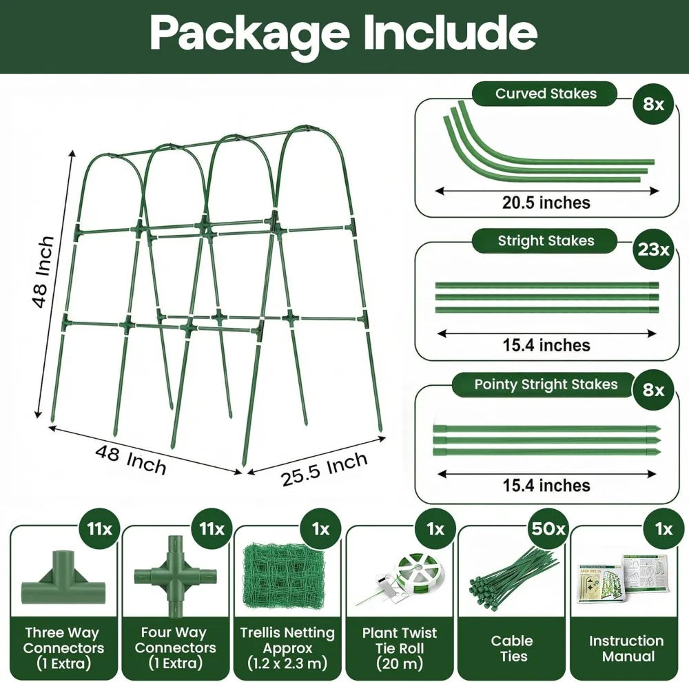 48x48 U Shape Cucumber Trellis for Raised Bed - Vegetable Garden Support for Climbing Plants, Cucumbers, Peas, Zucchini, Squash, Tomatoes, Green Beans, Vines, Watermelon, Melon, Pumpkin
