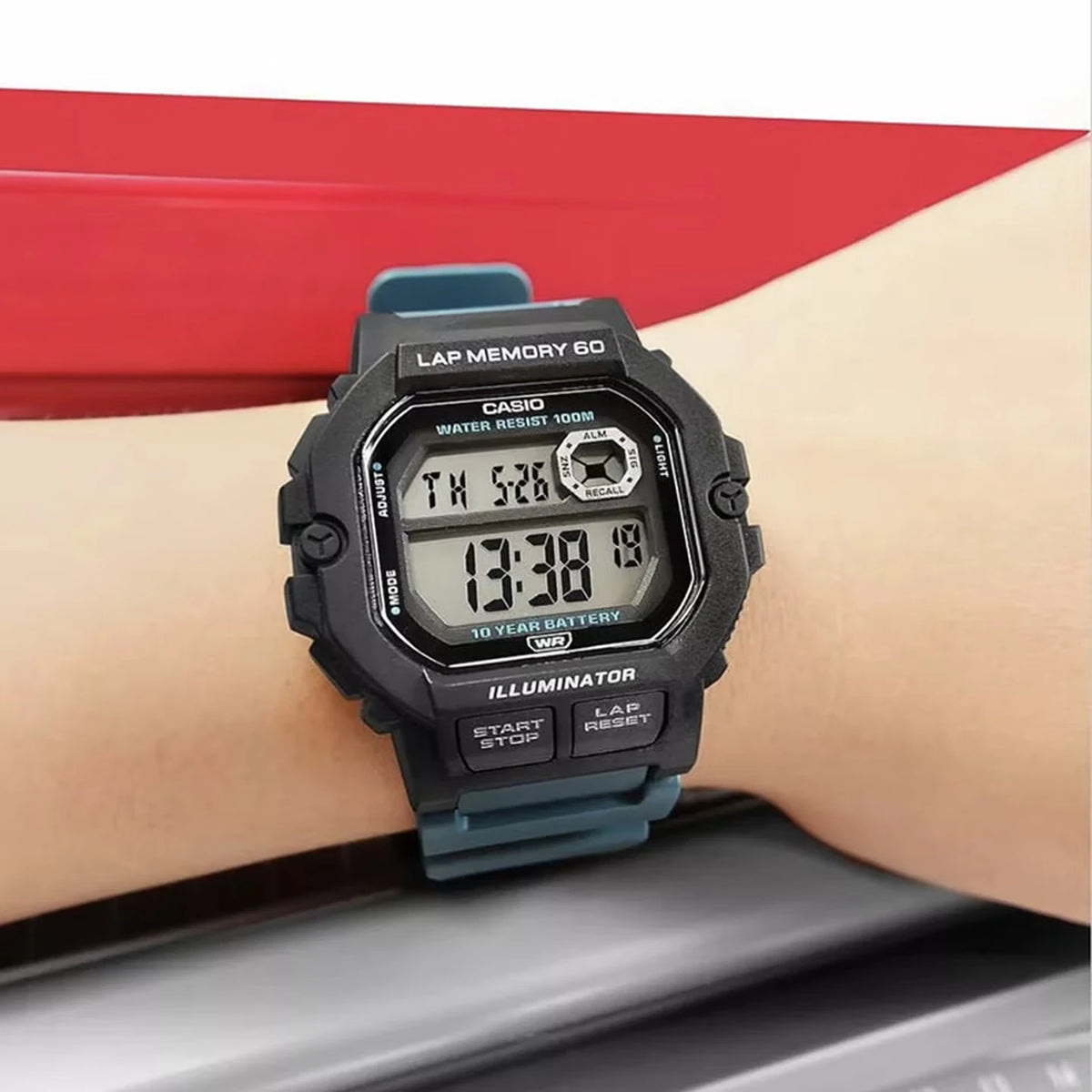 Casio WS‑1400H | Digital Sports Watch | Resin Band | 100M Water Resistant | Lap Memory Stopwatch | LED Light