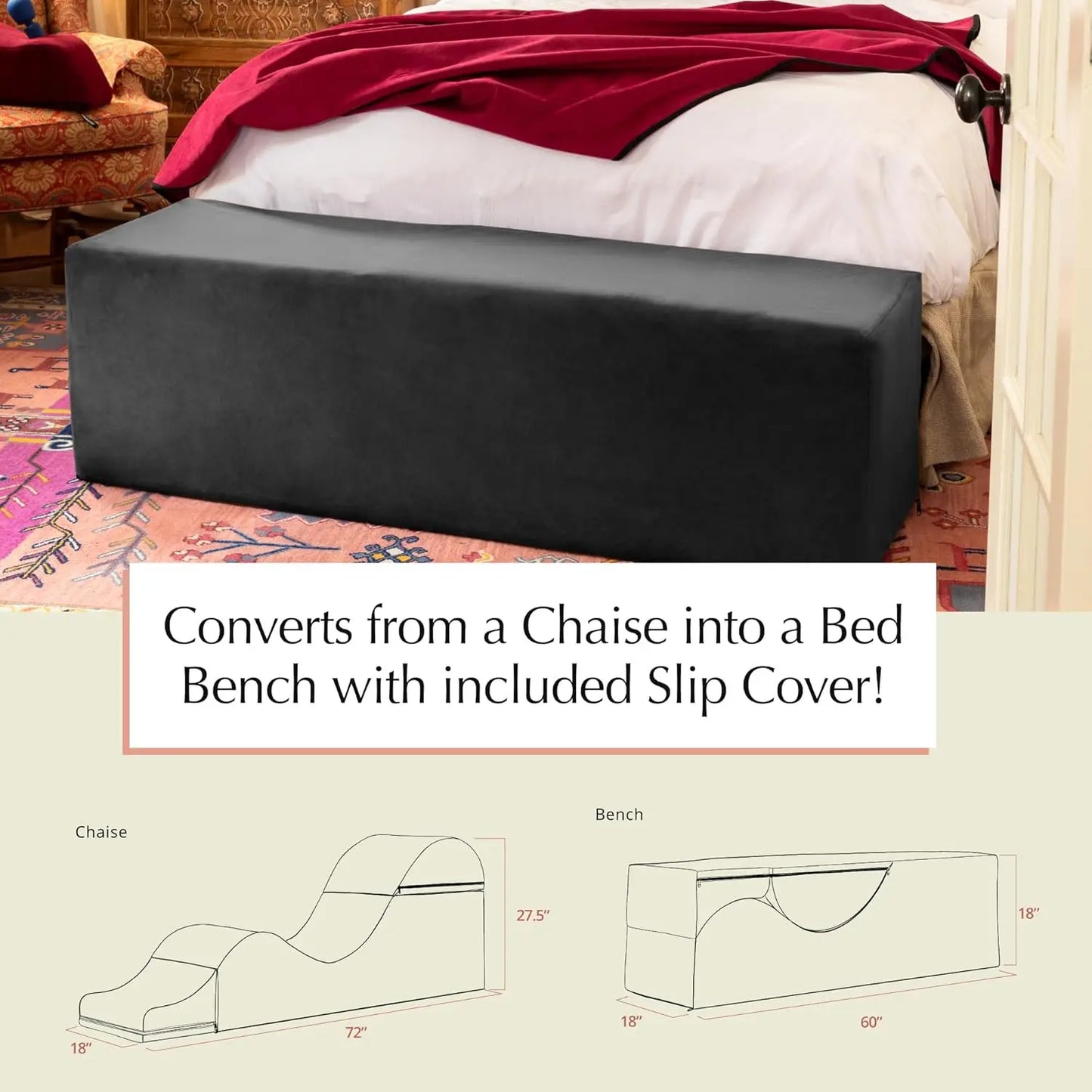 Convertible Chaise/Bed Bench for Yoga & Massage - 2-in-1 End of Bed Ottoman with Concealed Fold Out Yoga, Customized