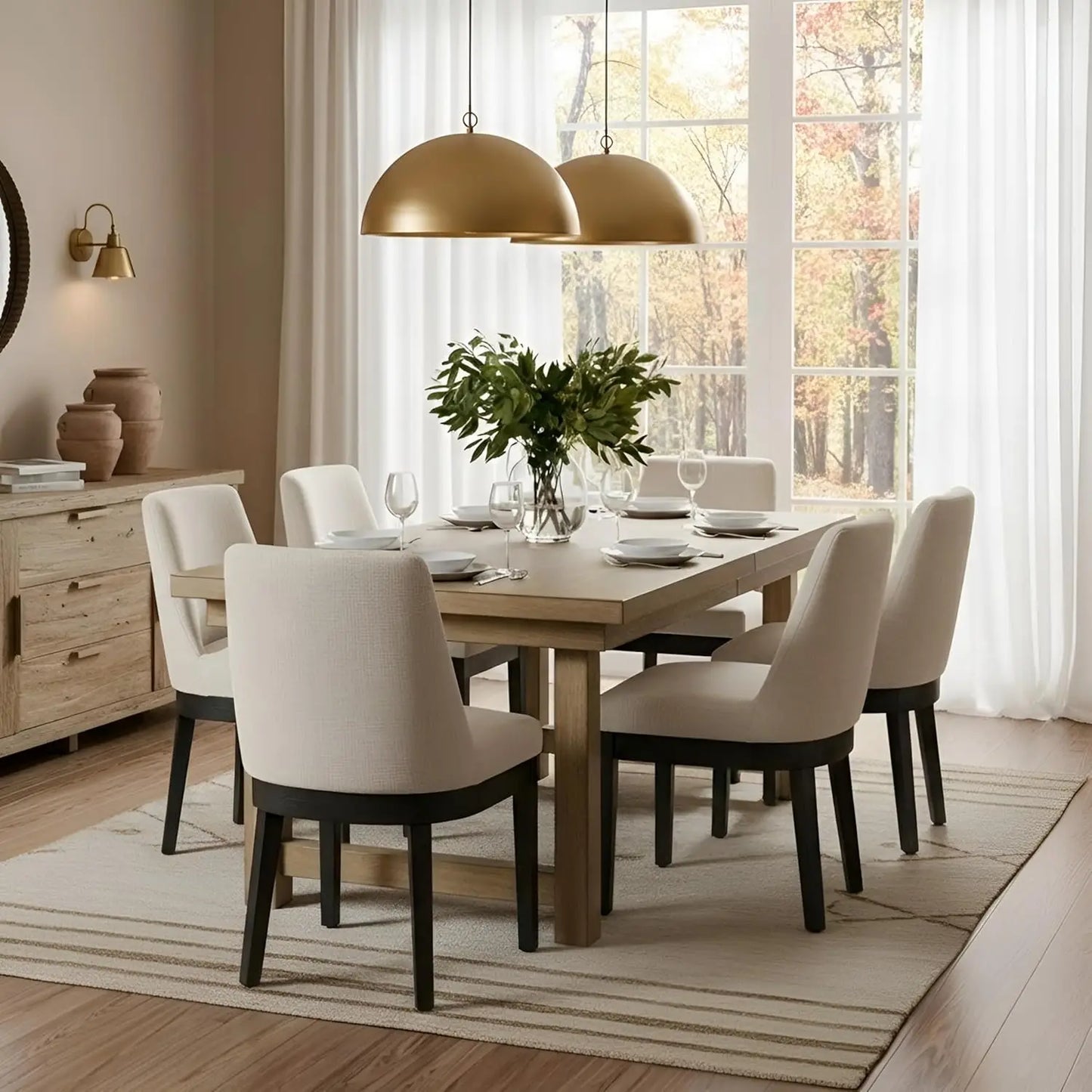Modern Linen Dining Chairs Set 6 Upholstered Back Wood Legs Kitchen Living Room Custom