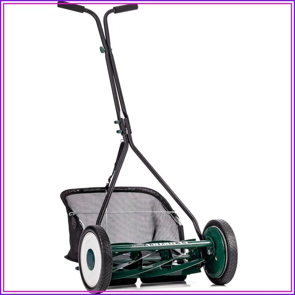 16-Inch 7-Blade Reel Mower with Grass Catcher, Specialty Grass Mower, Green