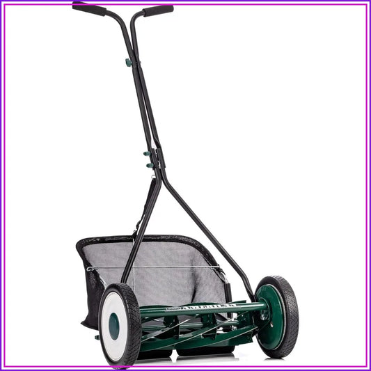 16-Inch 7-Blade Reel Mower with Grass Catcher, Specialty Grass Mower, Green