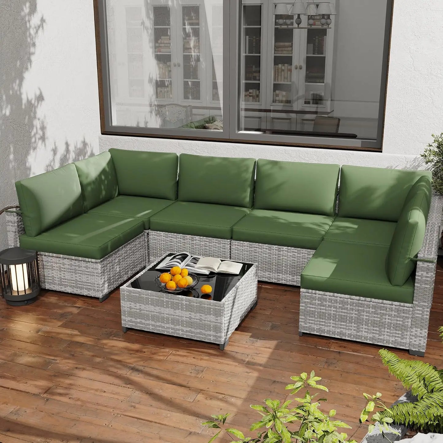 7 Pack All Weather PE Rattan Modular Sectional Conversation Patio Set, Custom