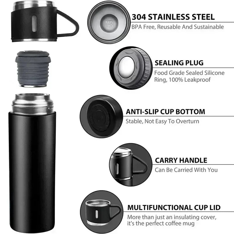 500ML Stainless Steel Vacuum Flask Office Business Style Gift Set Thermos Bottle Outdoor Hot Water Thermal Insulation Couple Cup