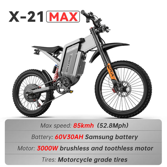 EKX X21 Max Electric Motorcycles 3000W Brushless Gearless Motors 60V30AH Lithium Battery Speed 85Kmh Adult Off Road Ebike
