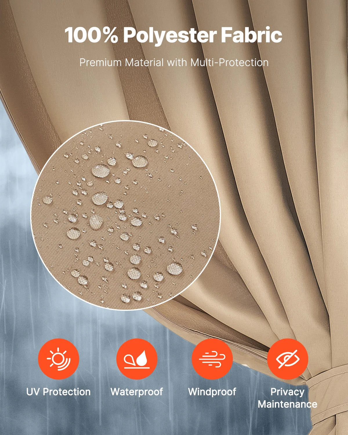 SucceBuy Gazebo Curtains 4-Panel Sidewall Gazebo Privacy Curtains with Zippers Universal Sunshade Curtains Replacement for Patio
