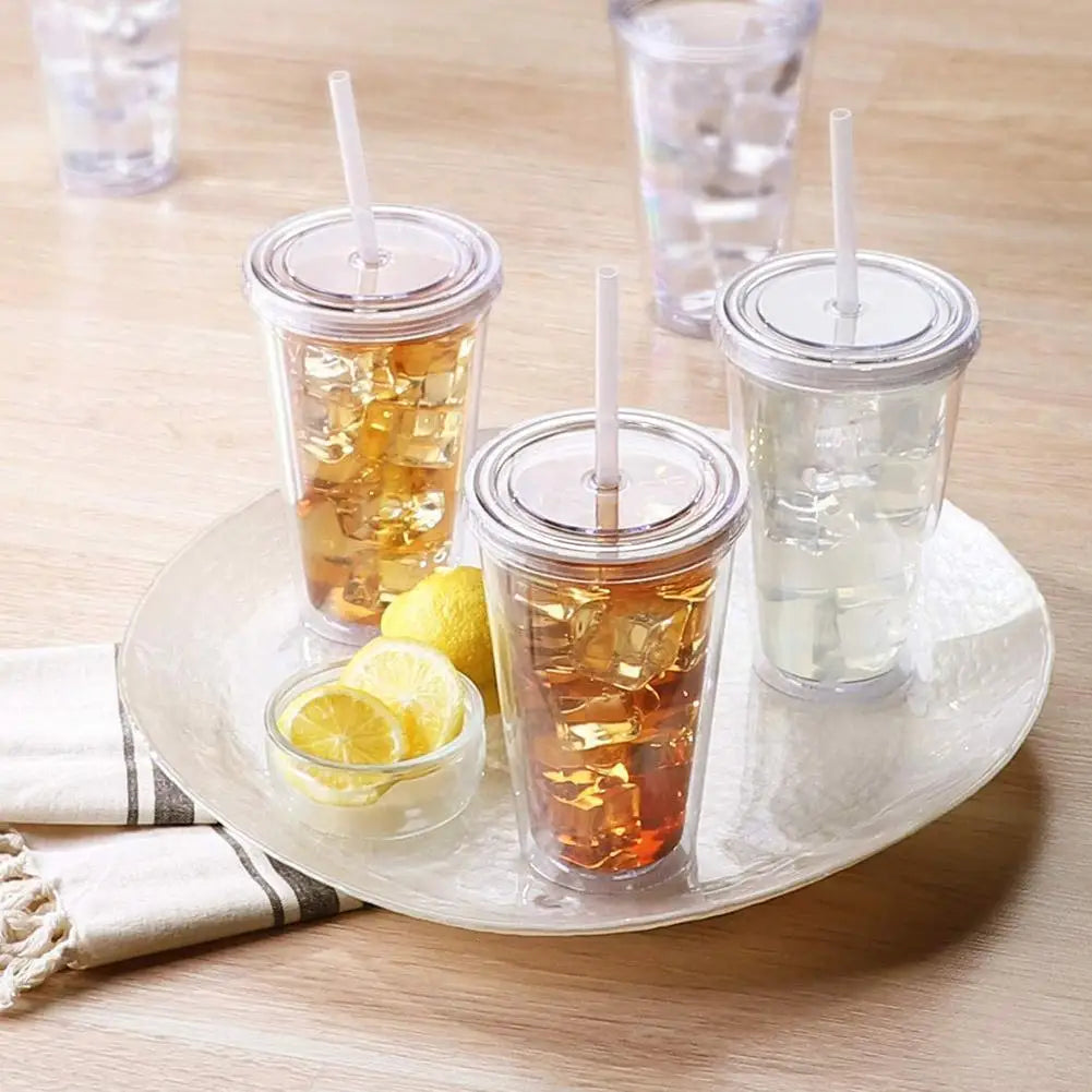 Clear Tumbler with Straw Reusable Double-layer Water Bottle for Coffee Milk DIY Smoothie Cup Drinkware Supplies