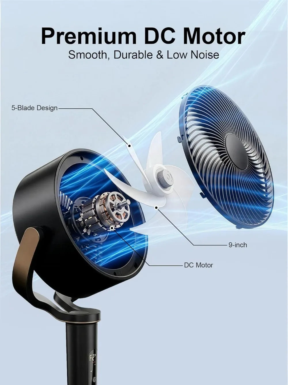 38-46" Omnidirectional Oscillating Standing Fan with 16 Speeds, 4 Modes, Remote, Quiet, 12-H Timer, Memory Function