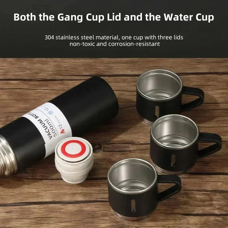 500ML Stainless Steel Vacuum Flask Office Business Style Gift Set Thermos Bottle Outdoor Hot Water Thermal Insulation Couple Cup