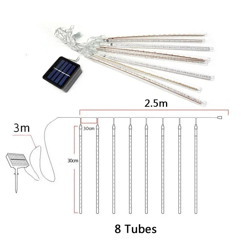 30/50cm Solar Meteor Shower Rain 8 Tubes LED String Lights Waterproof Christmas Solar Street Light Outdoor Garden Tree Decor