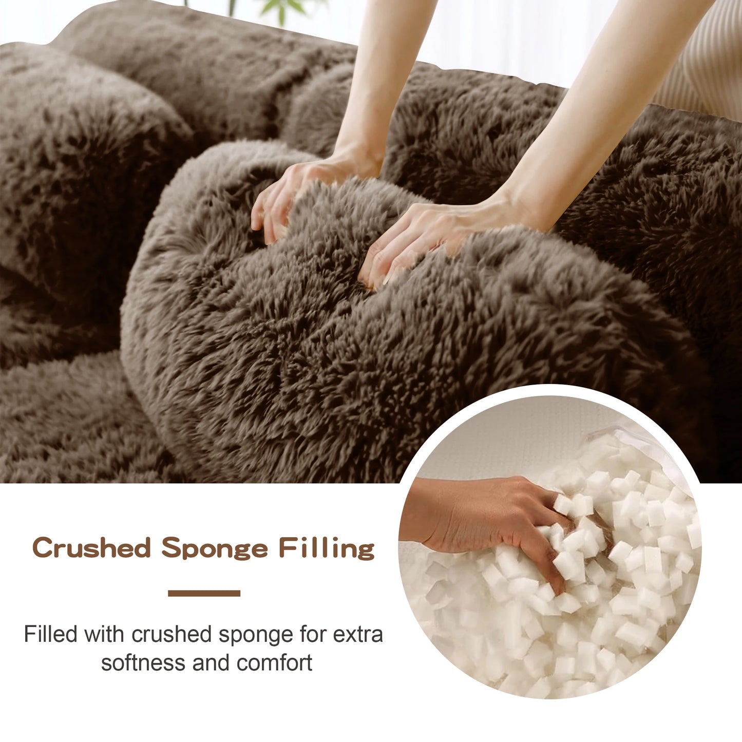 U-Shaped Boneless Sofa with 32D High Density Sponge, 4-Seat Modular Plush Couch with Non-Slip Base, No Assembly Required Ergonomic Design for Living Room Study, Chocolate