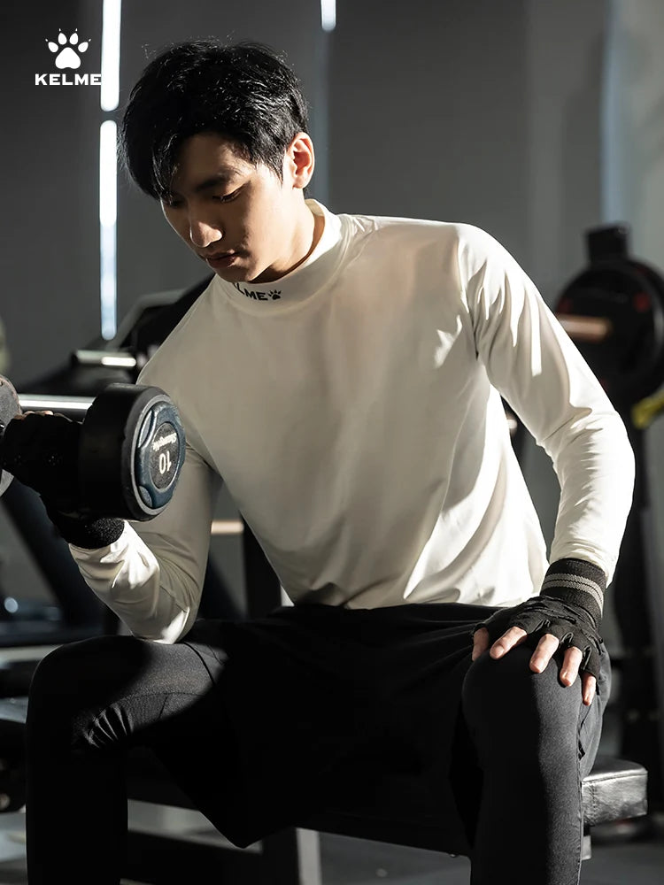 Kelme Plush Tight Fitting Men's High Neck Fitness Football Training Suit Children's High Elastic Bottom Long Sleeved T-shirt