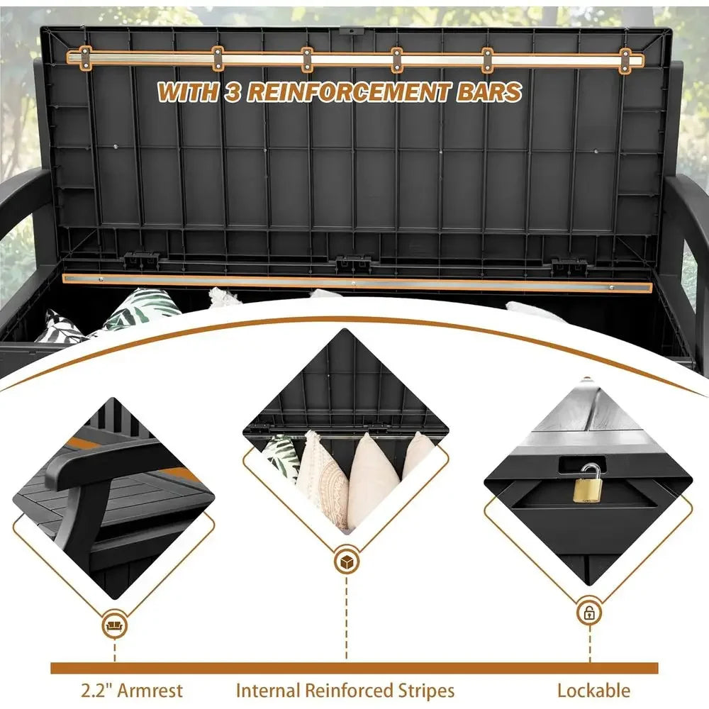 BestsellerLockable 80 Gallon Outdoor Storage Bench with Cushions, Patio Furniture, Garden Decor, and Pool Supplies (Black)