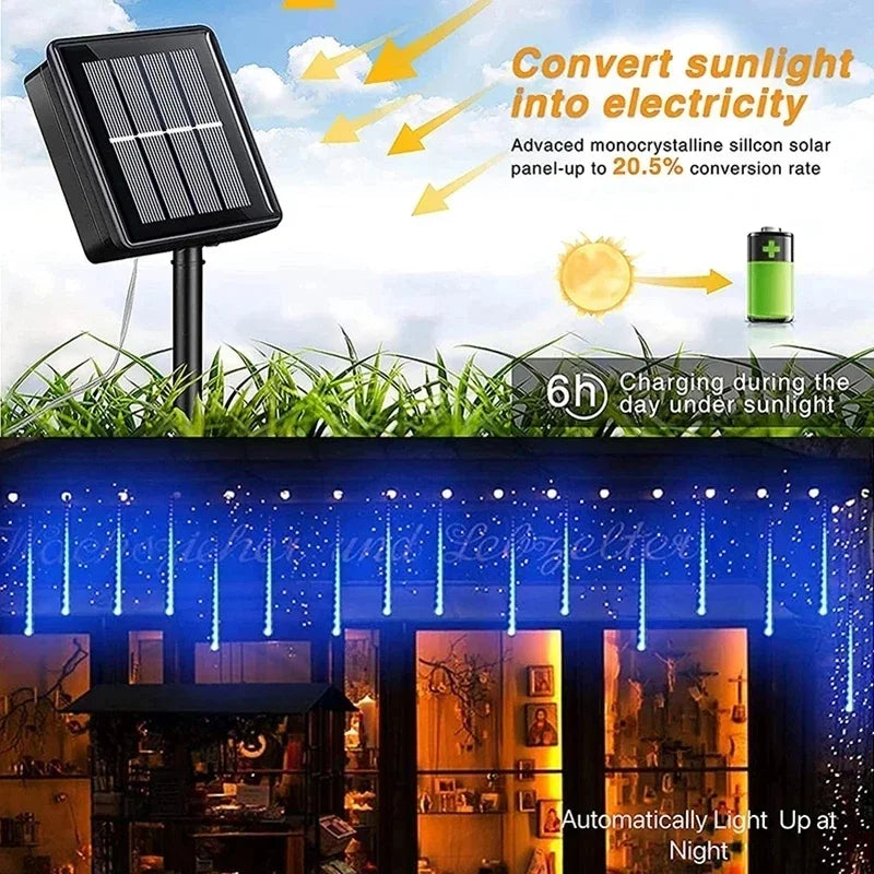 30/50cm Solar Meteor Shower Rain 8 Tubes LED String Lights Waterproof Christmas Solar Street Light Outdoor Garden Tree Decor