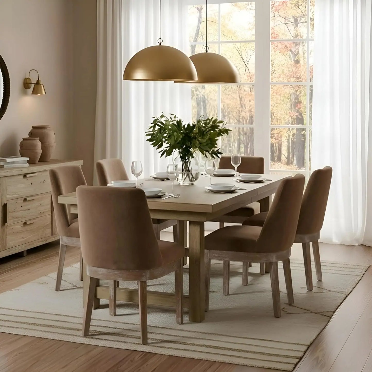 Modern Linen Dining Chairs Set 6 Upholstered Back Wood Legs Kitchen Living Room Custom