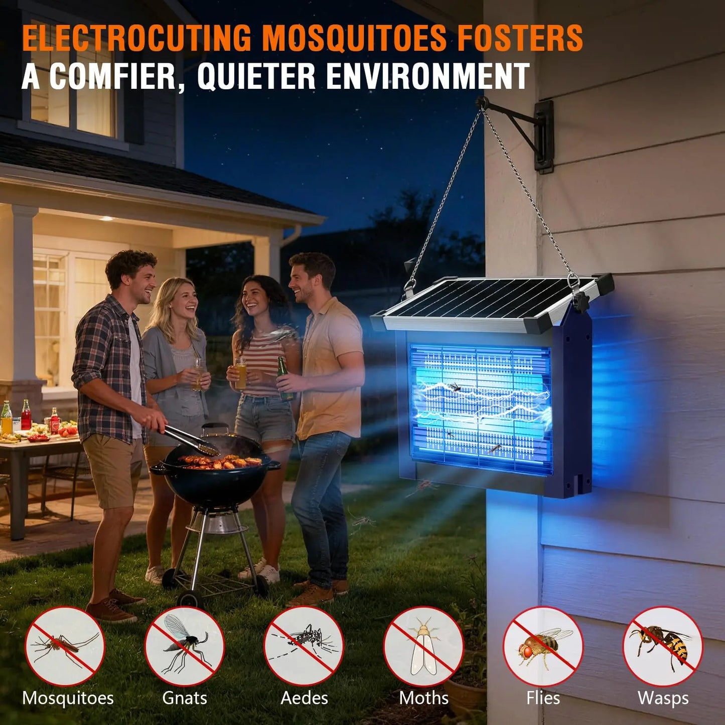 Solar Bug Zapper Outdoor Waterproof, 4500V High Power Cordless Mosquito Zapper, Dual Solar & USB Rechargeable for Patio Garden