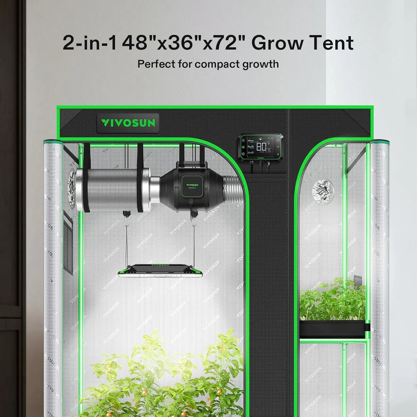 2-in-1 4x3 Grow Tent 48"x36"x72" Seedling Clone Tent with High Reflective Mylar for Indoor Hydroponic Plants