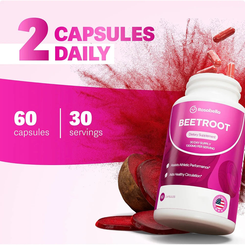 Organic Beet Root Capsules - 1300mg Beet Root Powder Aids Healthy Circulation & Vitality, Non-GMO, Beet Root Supplement - 60 CAP