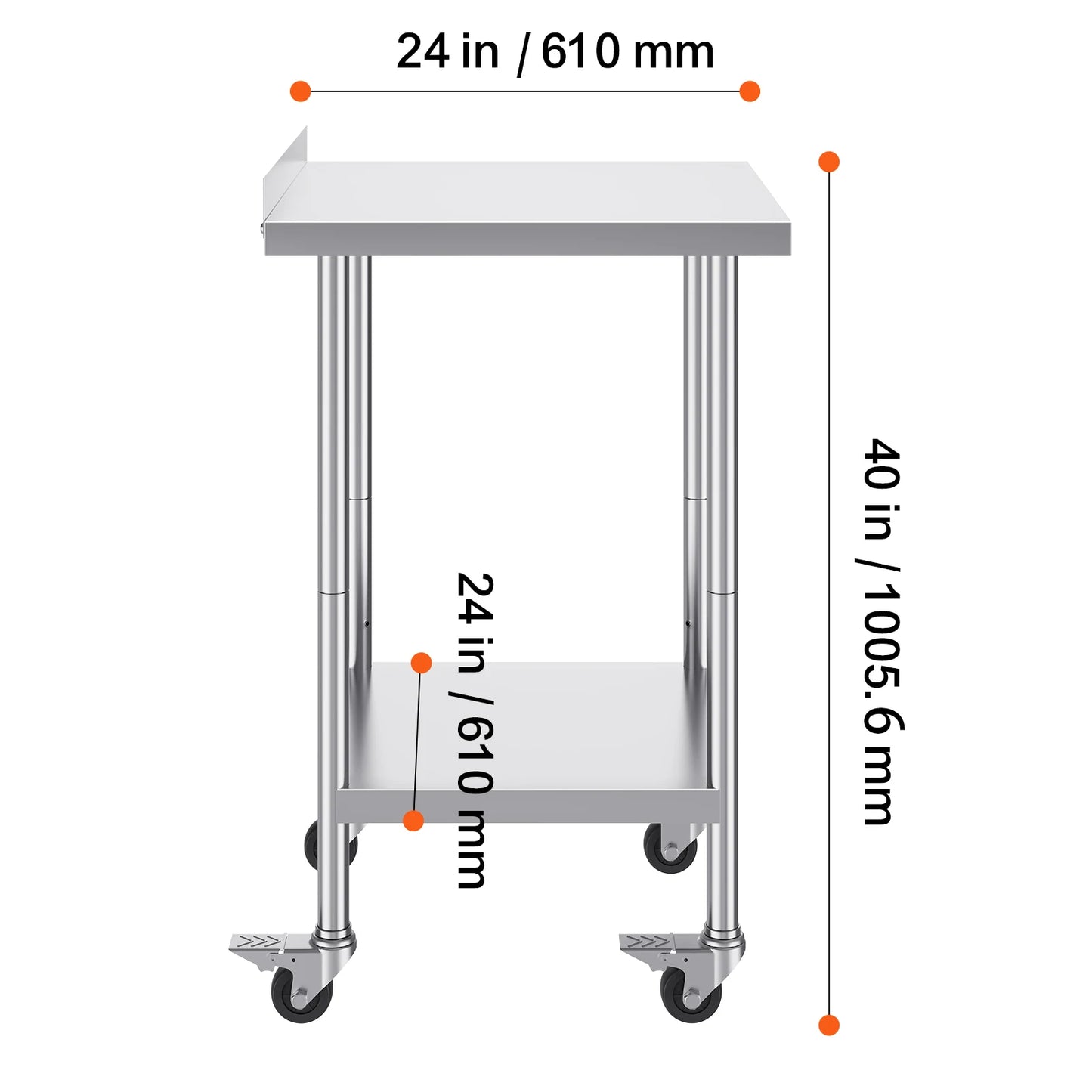 SucceBuy Stainless Steel Work Table Commercial Food Prep Worktable with Casters Heavy Duty Prep Worktable for Restaurant Home