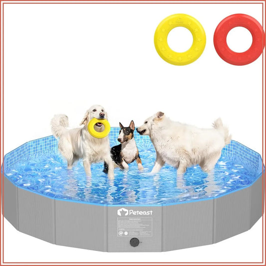 Foldable Dog Pool with 2 Flying Disks, Durable Hard Plastic Swimming Pools for Large Dogs, Collapsible Pet Pool for Backyard & Indoor, 71 in