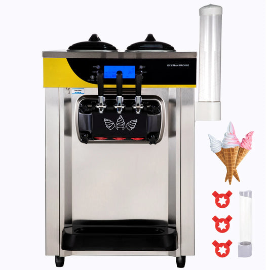 SucceBuy 22-30 L/H Soft Ice Cream Machines Commercial Tricolor Desktop Sweet Cone Freezing Equipment Vending Machine