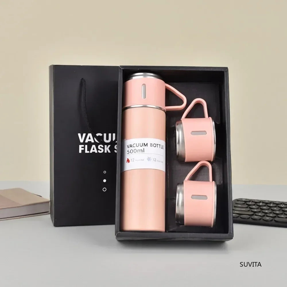 500ML Stainless Steel Vacuum Flask Office Business Style Gift Set Thermos Bottle Outdoor Hot Water Thermal Insulation Couple Cup